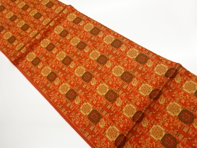 JAPANESE KIMONO / FUKURO OBI / ZENTSU / WOVEN HORSE & FLOWER CREST 